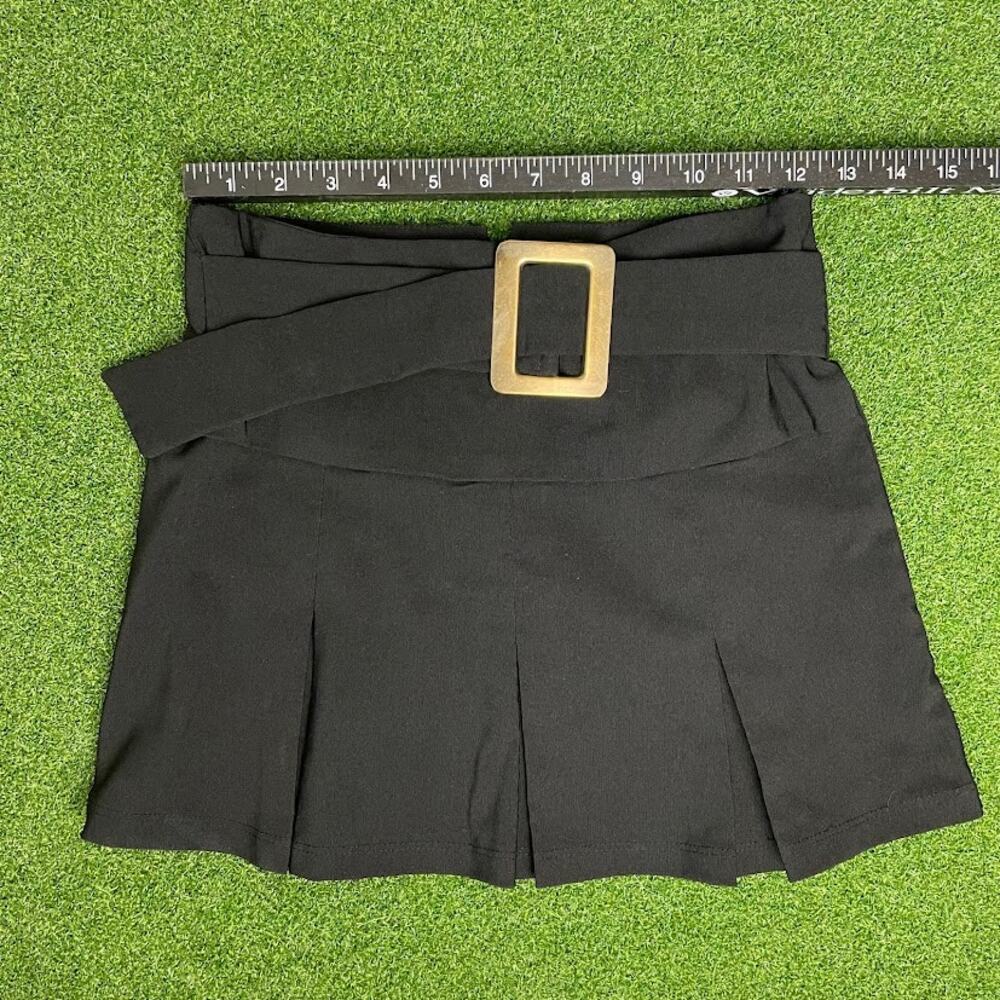 Vintage Y2K 2000s Candy Rain Black Belted Pleated Mini Skirt Sz S